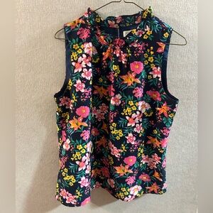 J.Crew Floral Top S Small Sleeveless Ruffleneck Lined